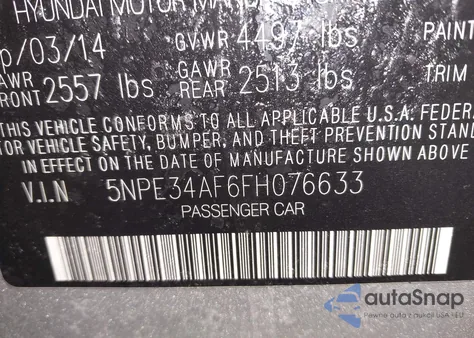 2015 Hyundai Sonata Limited z USA, uszkodzony, nr VIN 5NPE34AF6FH076633